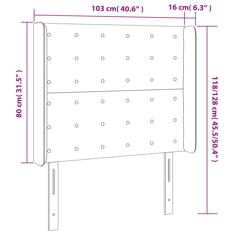 vidaXL sötétszürke bársony LED-es fejtámla 103x16x118/128 cm