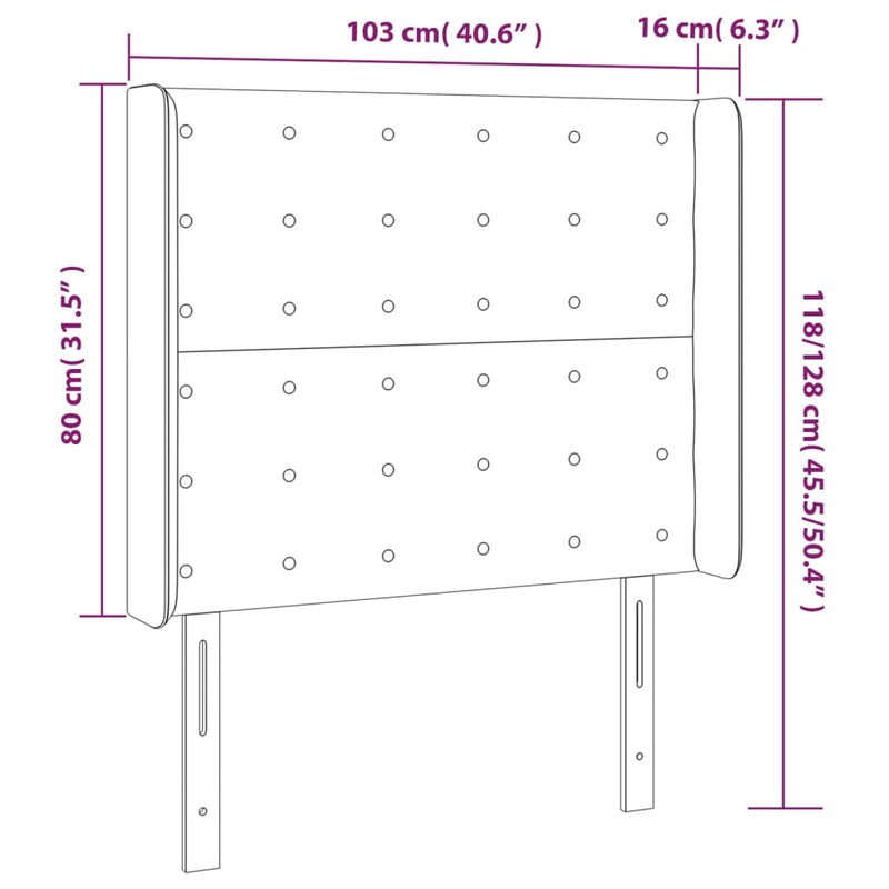 vidaXL sötétzöld bársony LED-es fejtámla 103x16x118/128 cm