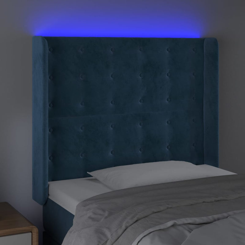 vidaXL sötétkék bársony LED-es fejtámla 103x16x118/128 cm