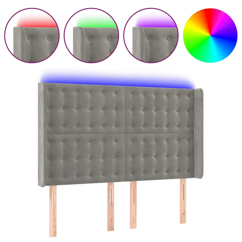 vidaXL világosszürke bársony LED-es fejtámla 147x16x118/128 cm
