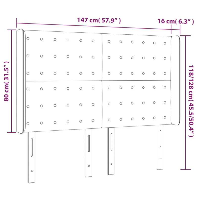 vidaXL sötétkék bársony LED-es fejtámla 147x16x118/128 cm