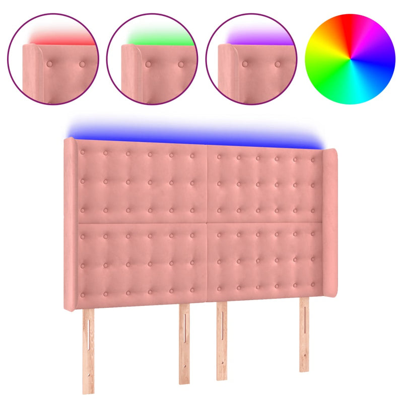 vidaXL rózsaszín bársony LED-es fejtámla 147x16x118/128 cm