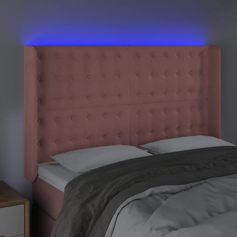 vidaXL rózsaszín bársony LED-es fejtámla 147x16x118/128 cm
