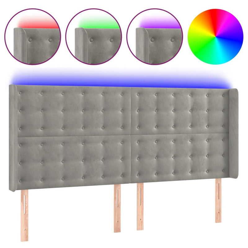 vidaXL világosszürke bársony LED-es fejtámla 163x16x118/128 cm
