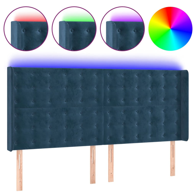 vidaXL sötétkék bársony LED-es fejtámla 163x16x118/128 cm