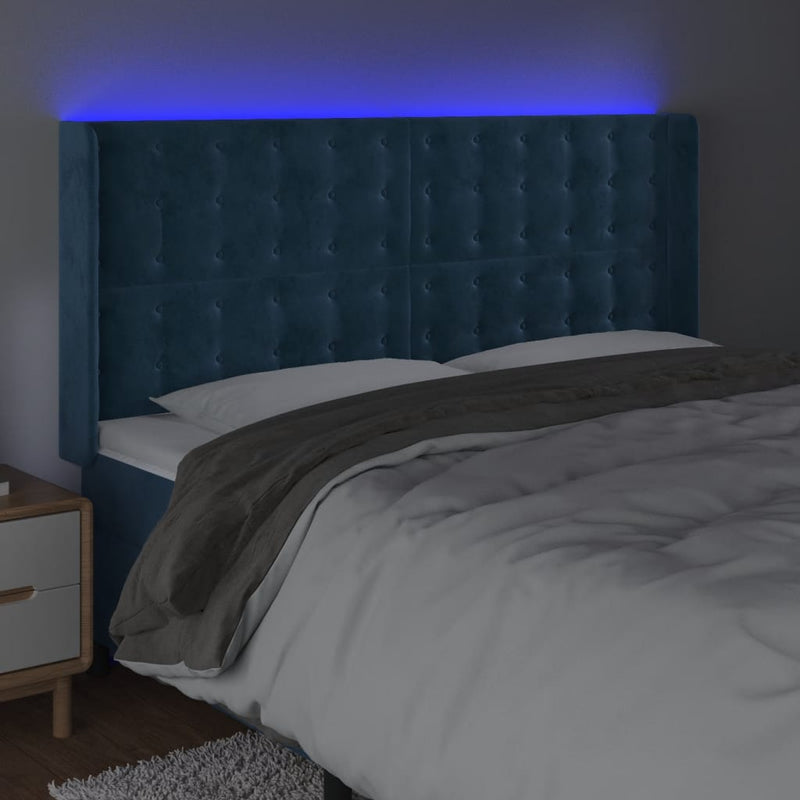 vidaXL sötétkék bársony LED-es fejtámla 163x16x118/128 cm
