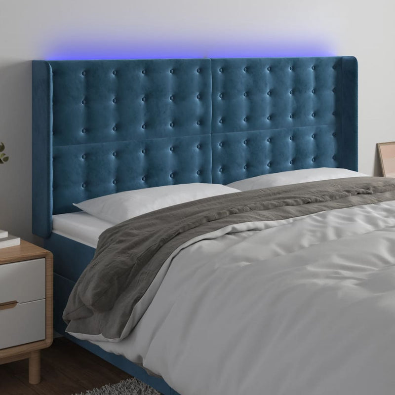 vidaXL sötétkék bársony LED-es fejtámla 163x16x118/128 cm