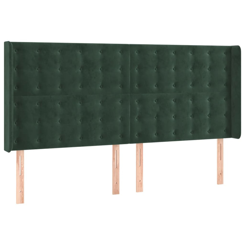 vidaXL sötétzöld bársony LED-es fejtámla 183x16x118/128 cm