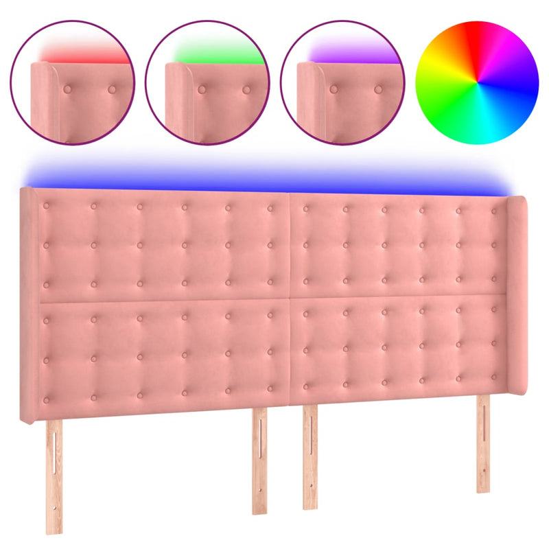 vidaXL rózsaszín bársony LED-es fejtámla 183x16x118/128 cm
