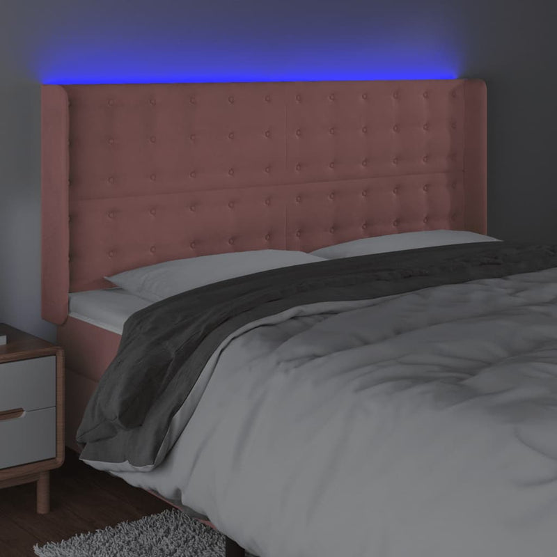 vidaXL rózsaszín bársony LED-es fejtámla 183x16x118/128 cm