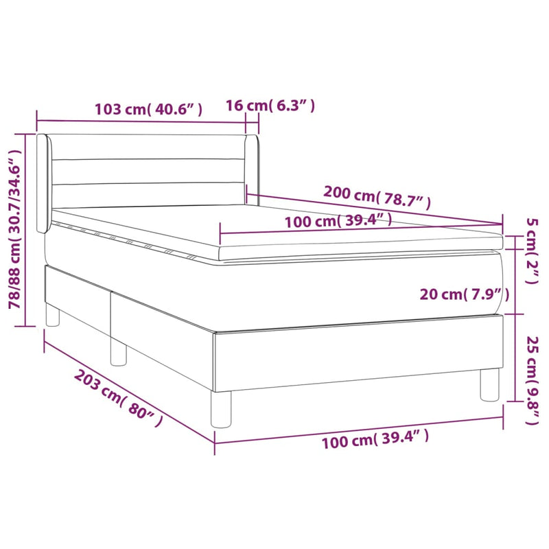vidaXL világosszürke szövet rugós ágy matraccal 100 x 200 cm