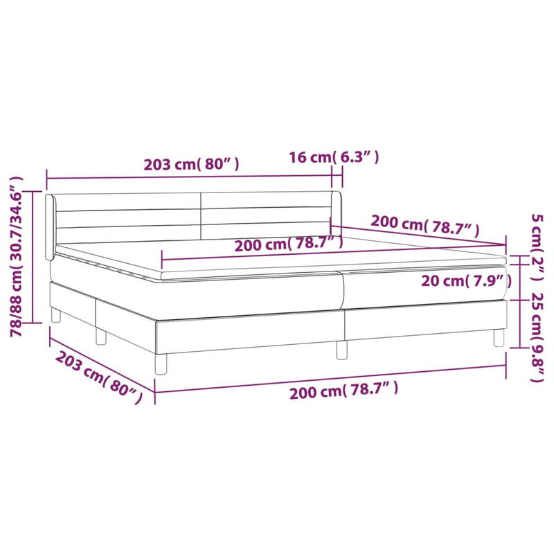 vidaXL tópszínű szövet rugós ágy matraccal 200 x 200 cm