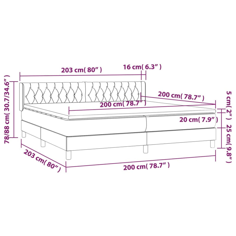 vidaXL világosszürke szövet rugós ágy matraccal 200 x 200 cm