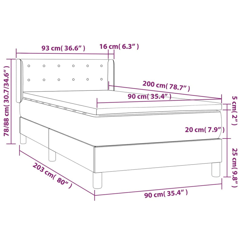vidaXL világosszürke szövet rugós ágy matraccal 90 x 200 cm