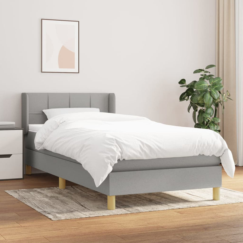 vidaXL világosszürke szövet rugós ágy matraccal 100 x 200 cm