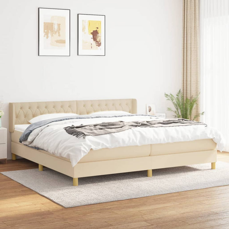 vidaXL krémszínű szövet rugós ágy matraccal 200 x 200 cm