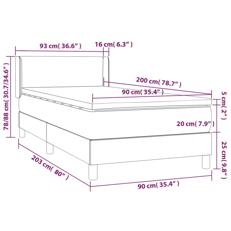 vidaXL krémszínű műbőr rugós ágy matraccal 90 x 200 cm