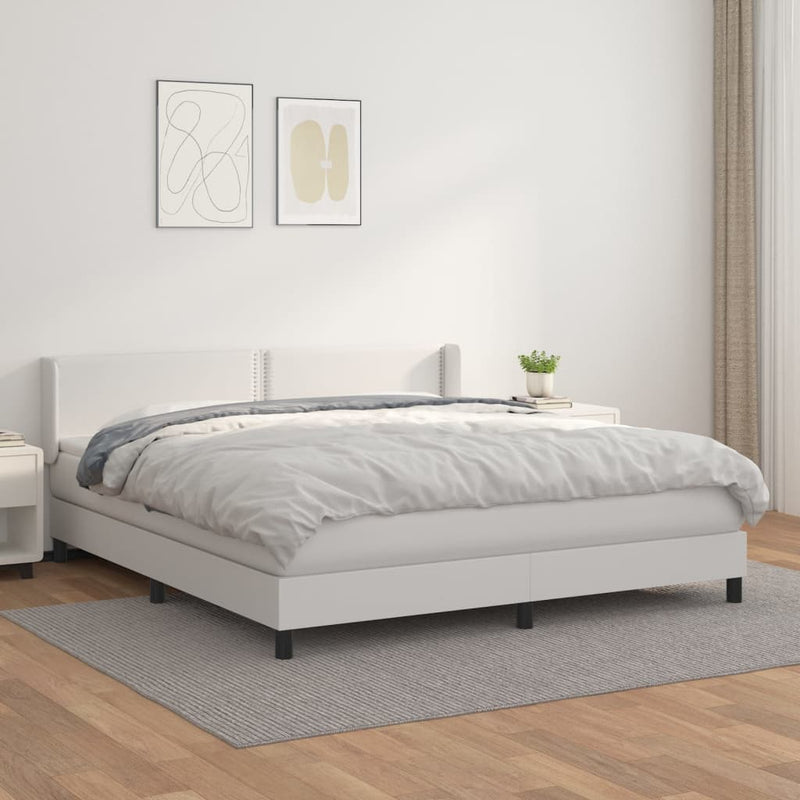 vidaXL fehér műbőr rugós ágy matraccal 180 x 200 cm