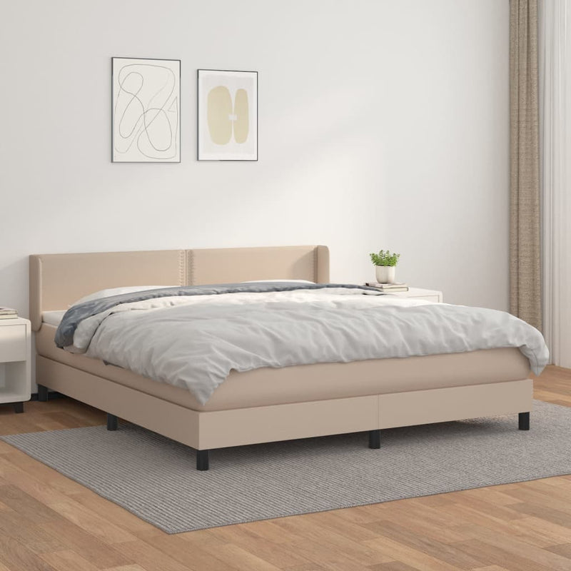 vidaXL cappuccino színű műbőr rugós ágy matraccal 180 x 200 cm