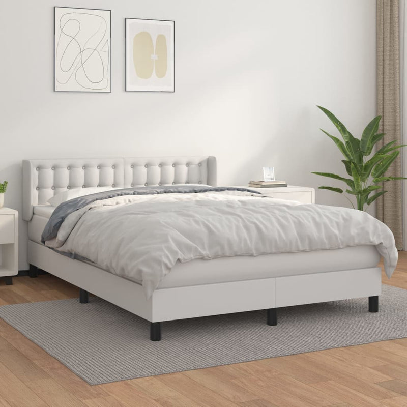 vidaXL fehér műbőr rugós ágy matraccal 140x190 cm