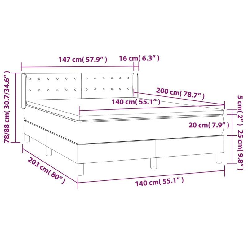 vidaXL fekete műbőr rugós ágy matraccal 140 x 200 cm