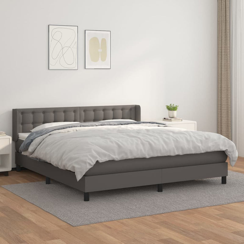 vidaXL szürke műbőr rugós ágy matraccal 160 x 200 cm