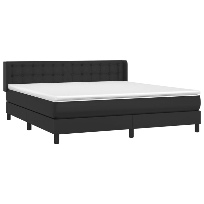 vidaXL fekete műbőr rugós ágy matraccal 180 x 200 cm