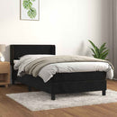 vidaXL fekete bársony rugós ágy matraccal 90 x 200 cm