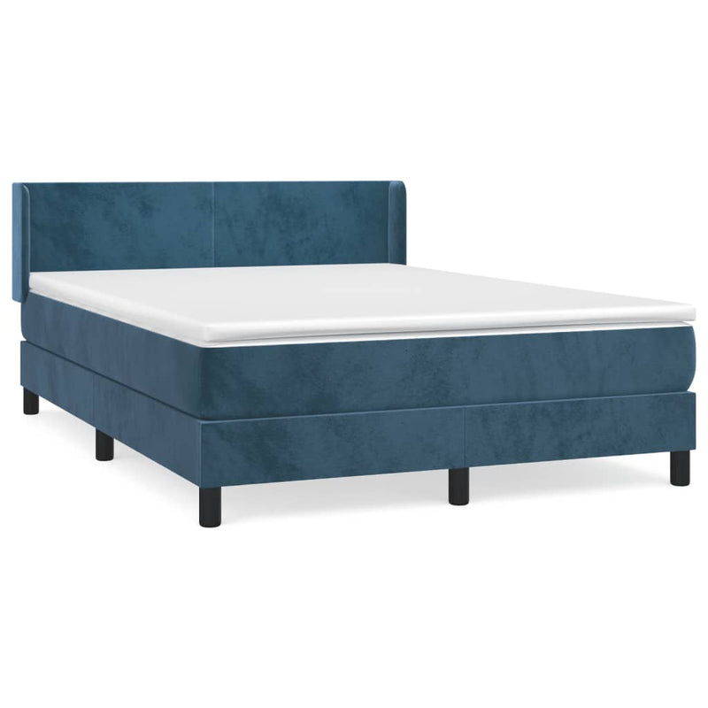 vidaXL sötétkék bársony rugós ágy matraccal 140x190 cm