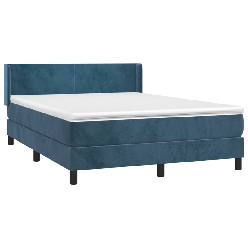 vidaXL sötétkék bársony rugós ágy matraccal 140x190 cm