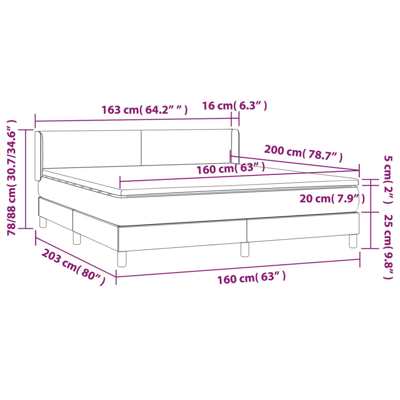 vidaXL sötétszürke bársony rugós ágy matraccal 160x200 cm