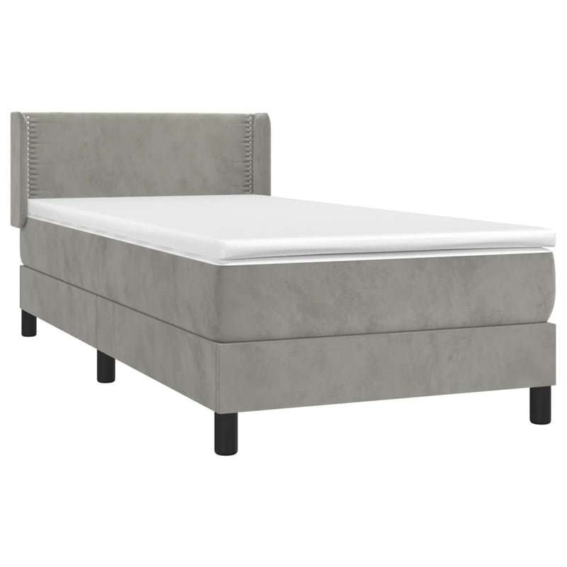 vidaXL világosszürke bársony rugós ágy matraccal 90x190 cm