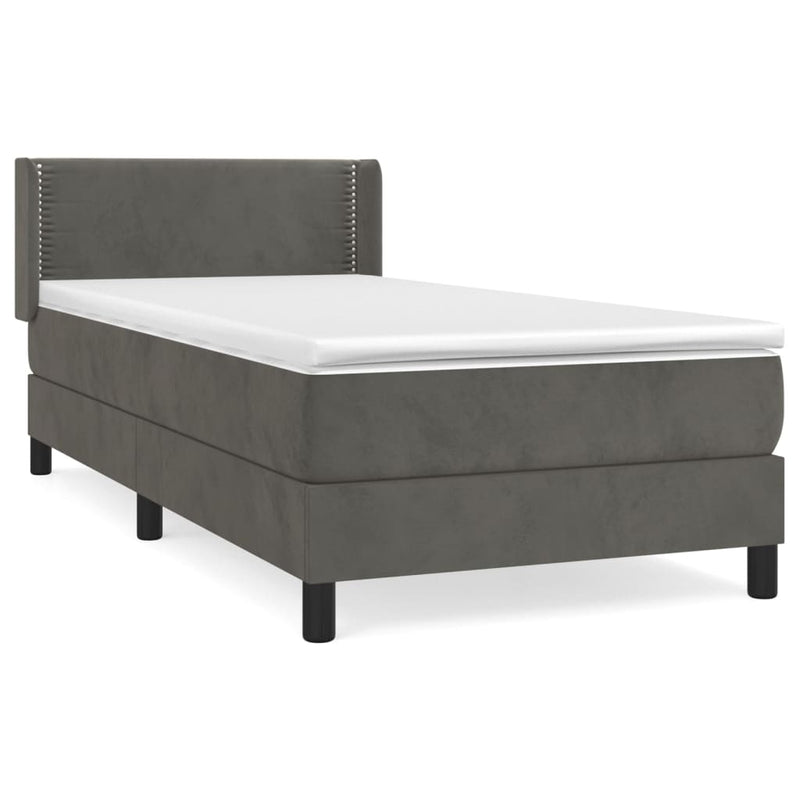 vidaXL sötétszürke bársony rugós ágy matraccal 90 x 200 cm