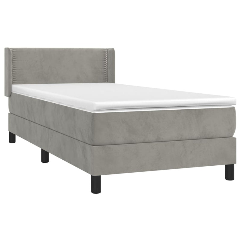 vidaXL világosszürke bársony rugós ágy matraccal 100 x 200 cm
