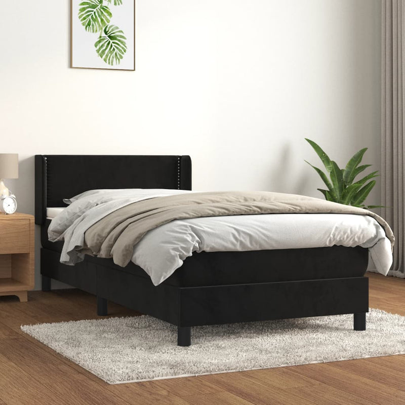 vidaXL fekete bársony rugós ágy matraccal 100 x 200 cm