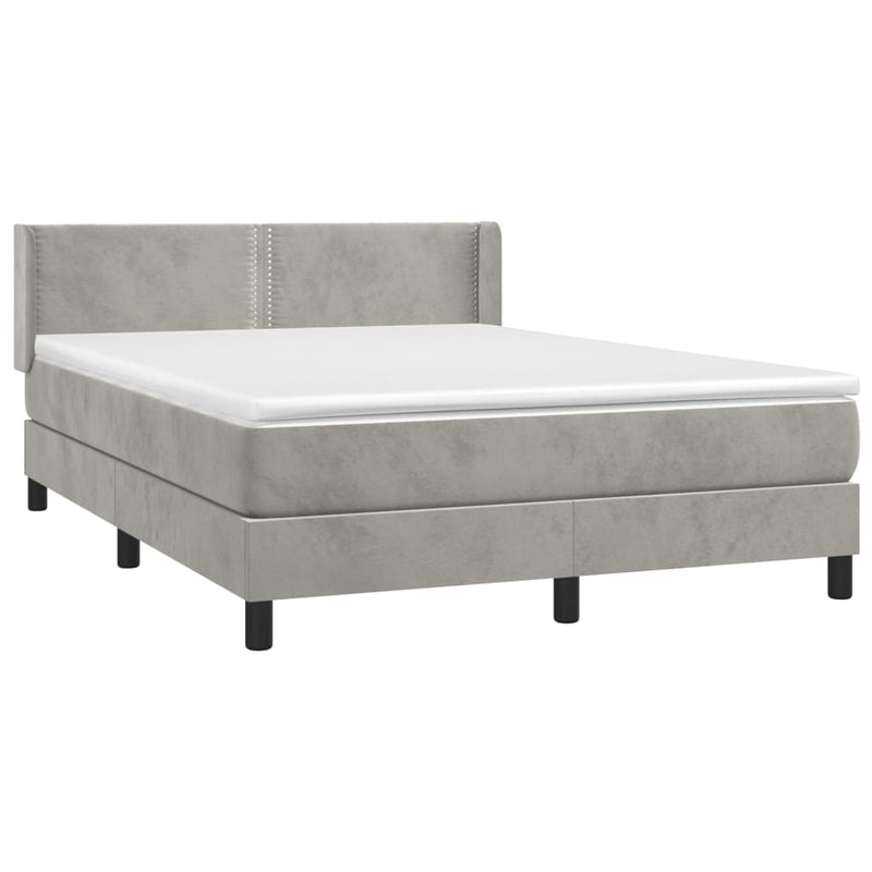 vidaXL világosszürke bársony rugós ágy matraccal 140x190 cm