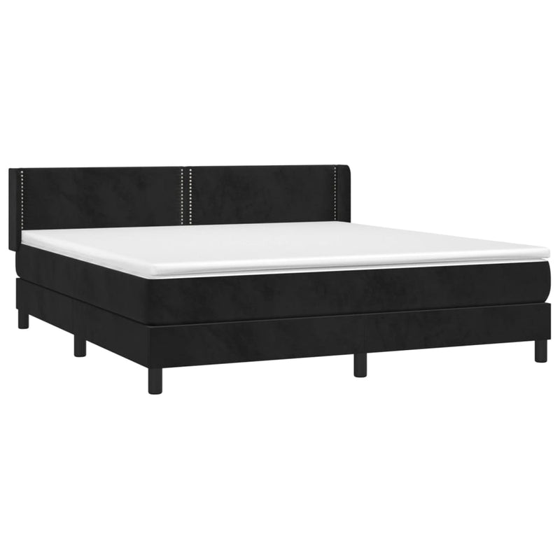 vidaXL fekete bársony rugós ágy matraccal 180x200 cm