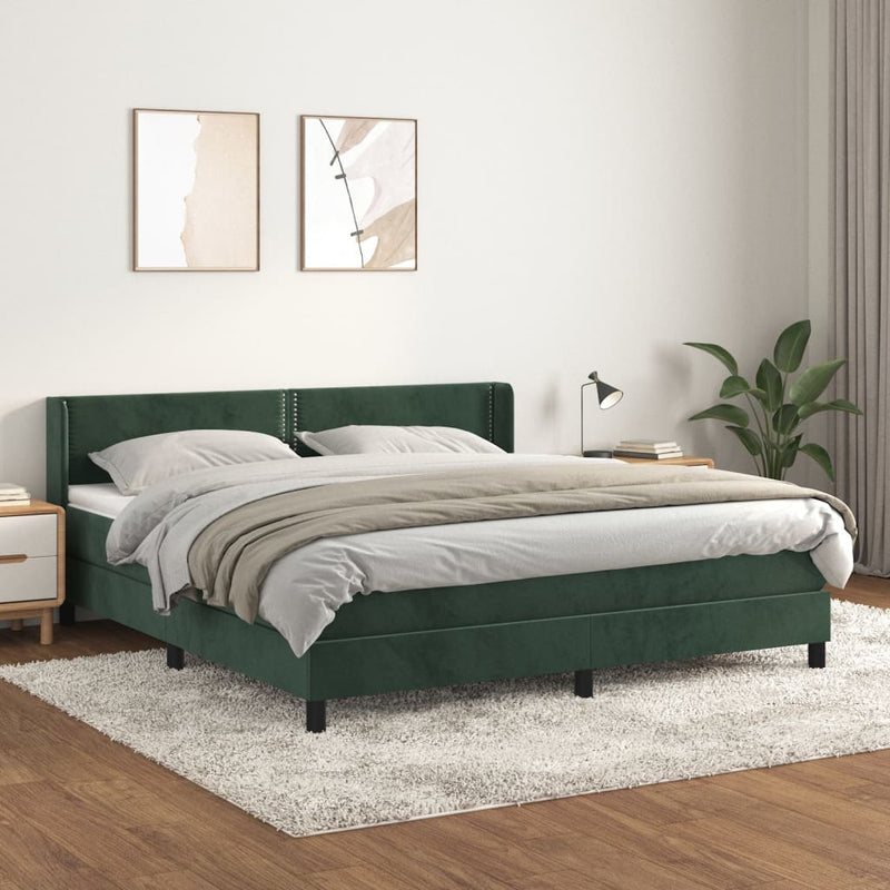 vidaXL sötétzöld bársony rugós ágy matraccal 180x200 cm