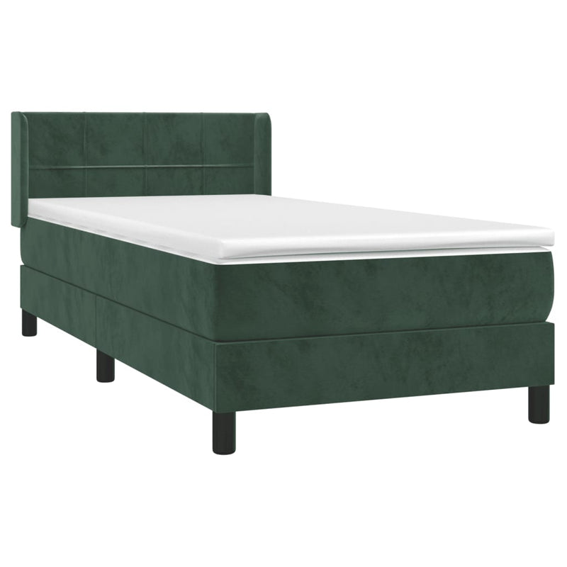 vidaXL sötétzöld bársony rugós ágy matraccal 90 x 200 cm