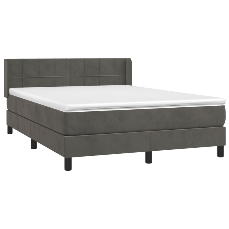 vidaXL sötétszürke bársony rugós ágy matraccal 140x190 cm