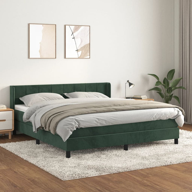 vidaXL sötétzöld bársony rugós ágy matraccal 180x200 cm