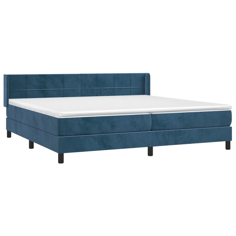 vidaXL sötétkék bársony rugós ágy matraccal 200x200 cm
