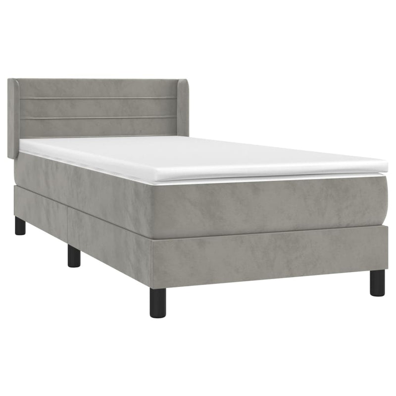 vidaXL világosszürke bársony rugós ágy matraccal 90 x 200 cm