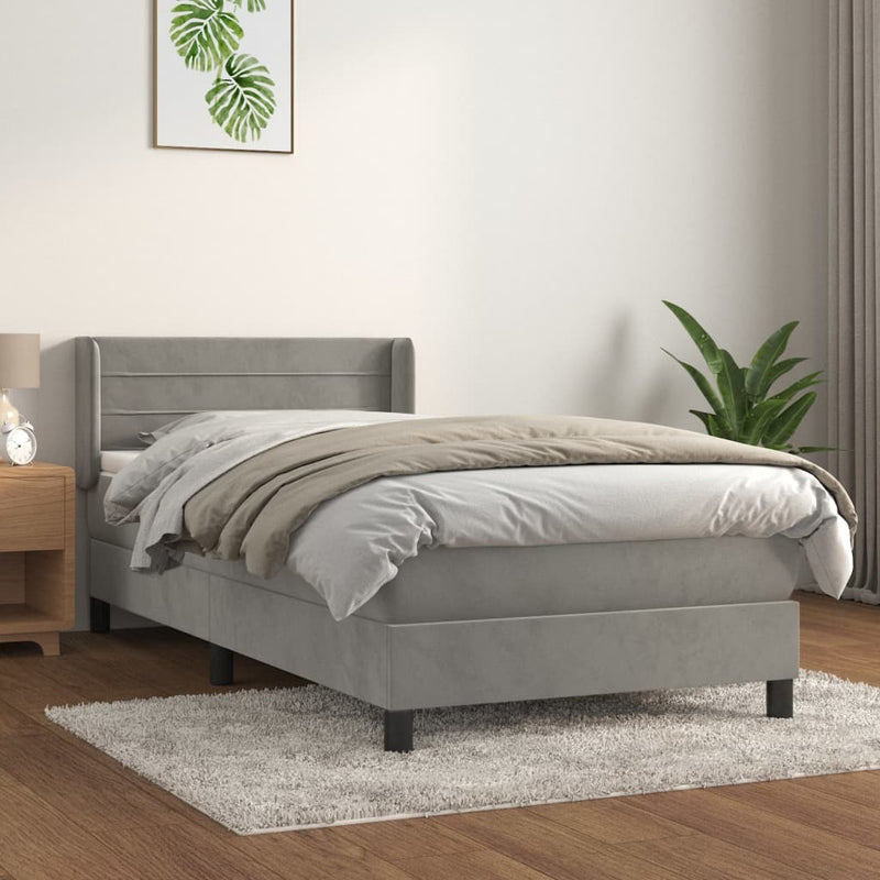 vidaXL világosszürke bársony rugós ágy matraccal 100 x 200 cm