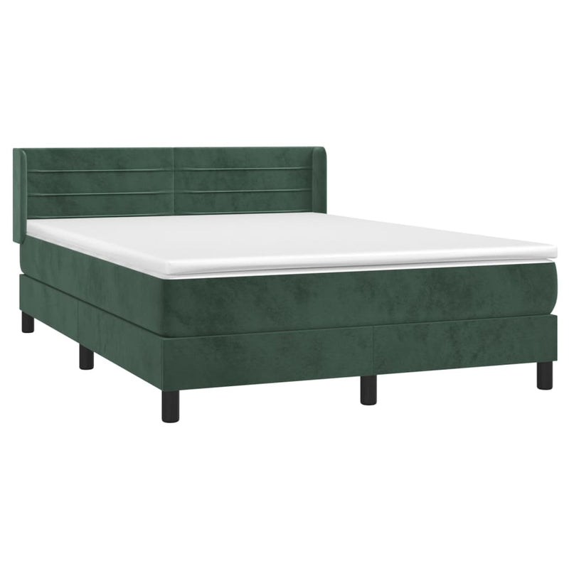 vidaXL sötétzöld bársony rugós ágy matraccal 140x190 cm