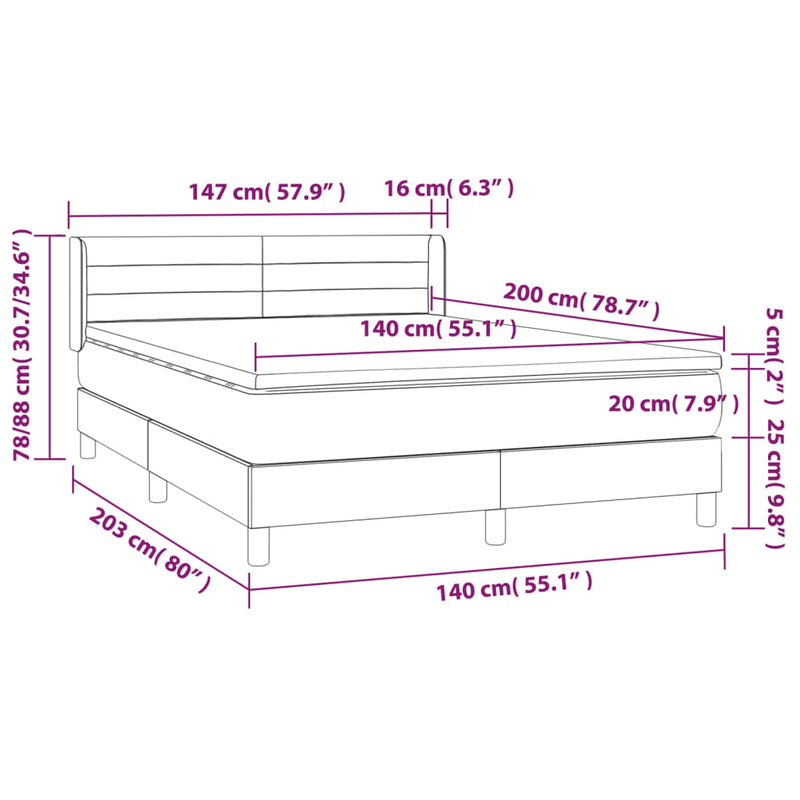 vidaXL sötétszürke bársony rugós ágy matraccal 140x200 cm