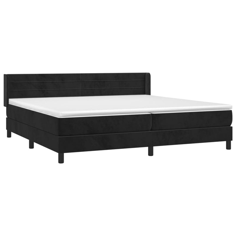vidaXL fekete bársony rugós ágy matraccal 200x200 cm
