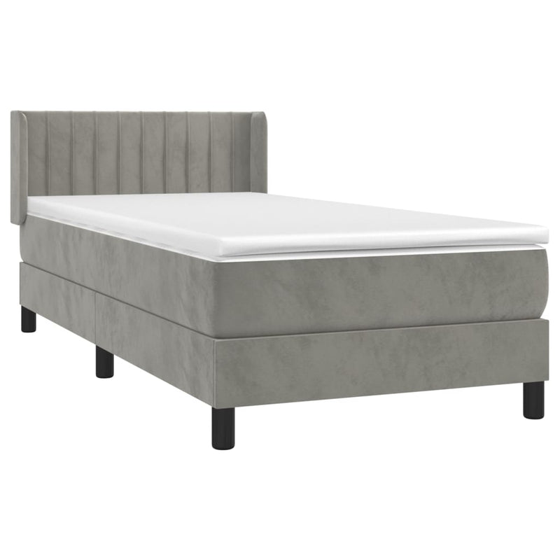 vidaXL világosszürke bársony rugós ágy matraccal 90 x 200 cm