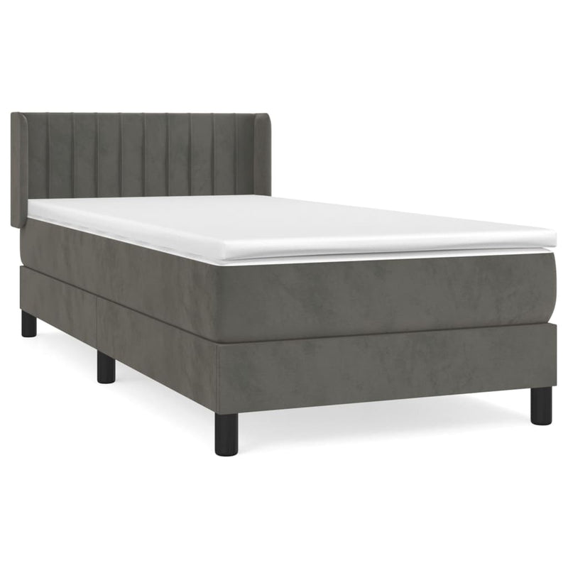 vidaXL sötétszürke bársony rugós ágy matraccal 90 x 200 cm