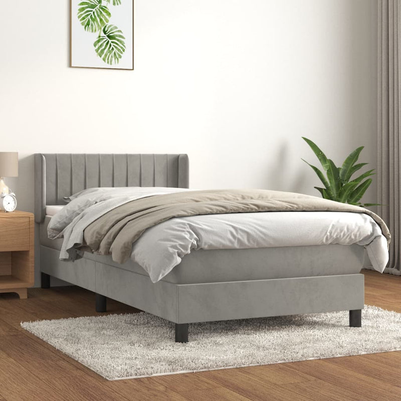 vidaXL világosszürke bársony rugós ágy matraccal 100 x 200 cm